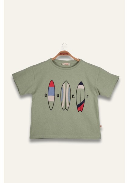 Erkek Çoçuk Sörf Baskılı T-Shirt - Yeşil