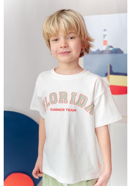 Erkek Çocuk Florida Baskılı T-Shirt - Ekru