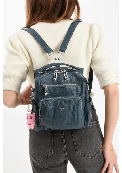 Suni Deri Omuz Çantası Mavi (Model: 571-13-17A)