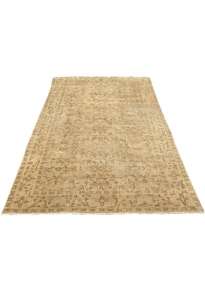 El Dokuma Bej Vintage Halı 185 x 270 Eskitme %100 Yün Salon Halısı