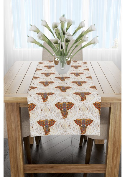 Turuncu Çoklu Etnik Fil Desenli Runner 40X220CM