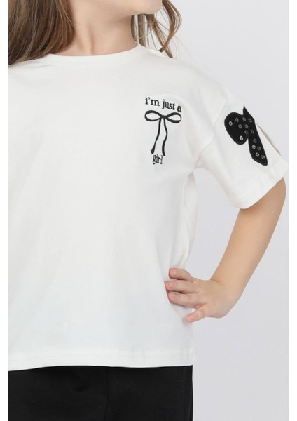 Fiyonk Detaylı Ispanyol Paça Fiyon Işlemeli Nakışlı Fiyonk Basic Alt Üst Kız Çocuk Takım modelleri