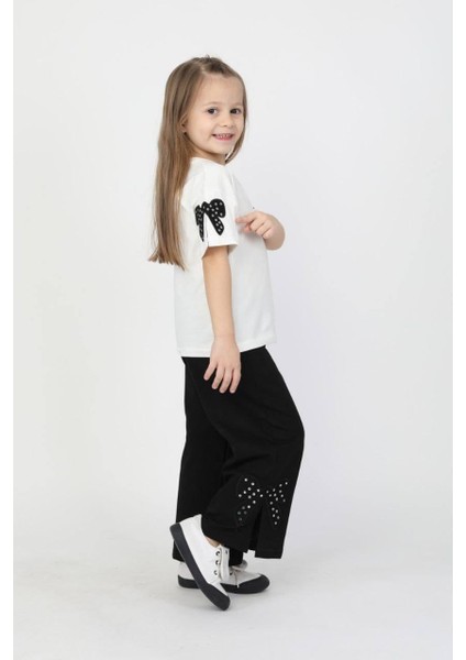 Fiyonk Detaylı Ispanyol Paça Fiyon Işlemeli Nakışlı Fiyonk Basic Alt Üst Kız Çocuk Takım fırsatları