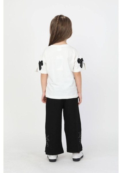 Fiyonk Detaylı Ispanyol Paça Fiyon Işlemeli Nakışlı Fiyonk Basic Alt Üst Kız Çocuk Takım indirimleri