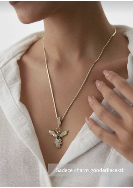 14 K Gold Kaplama 925 Ayar Gümüş Zümrüt Taş Anka Kuşu Kolye Charmı indirimleri