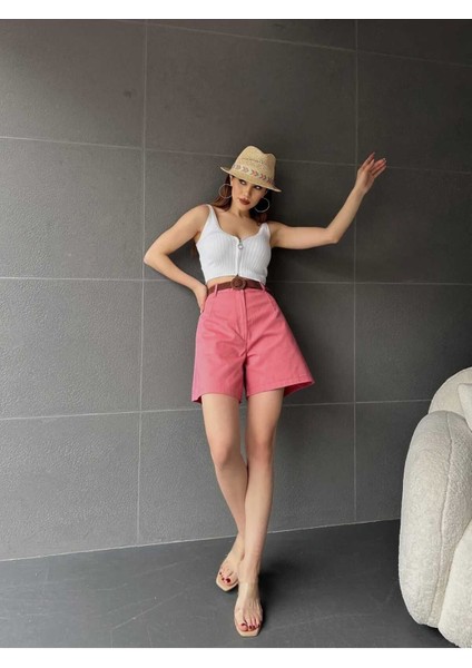 Beli Kemerli Geniş Paçalı Mom Kadın Şort modelleri