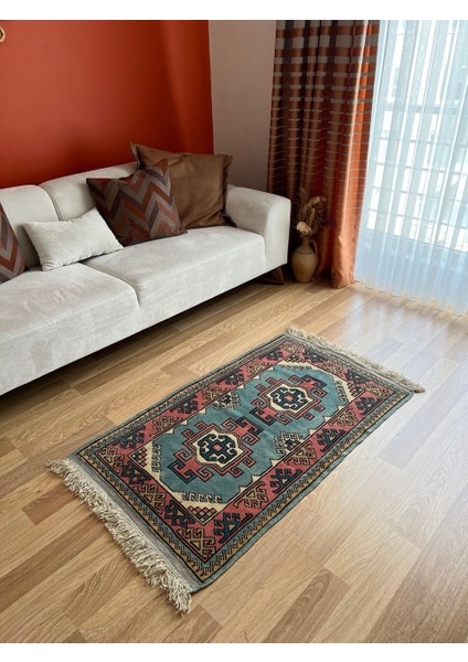78 x 121 cm Küçük Boy El Dokuma Mavi Pembe Renkli Dekoratif El Dokuma Yün Kilim modelleri