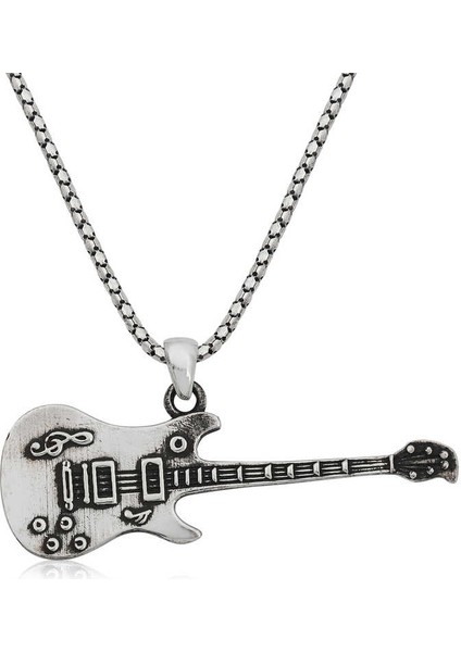 Özel Kutu ve Gümüş Bezi Ile ​Gümüş Elektro Gitar Erkek Kolye