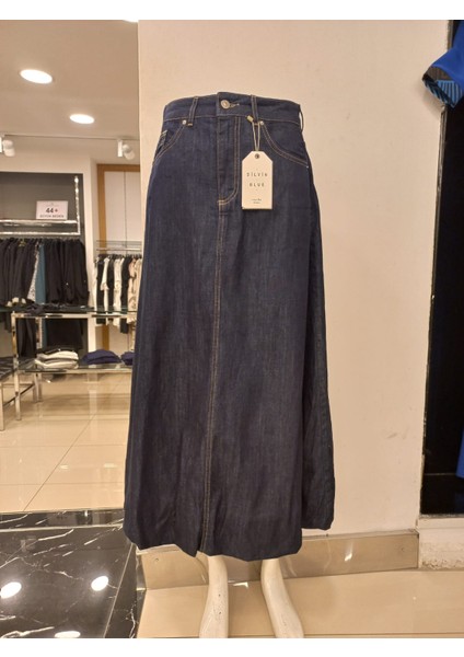 Kadın Altı Büzgülü Uzun Denim Balon Etek