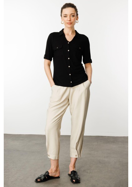 Kadın Göğsü Cepli Penye Gömlek Siyah fırsatları