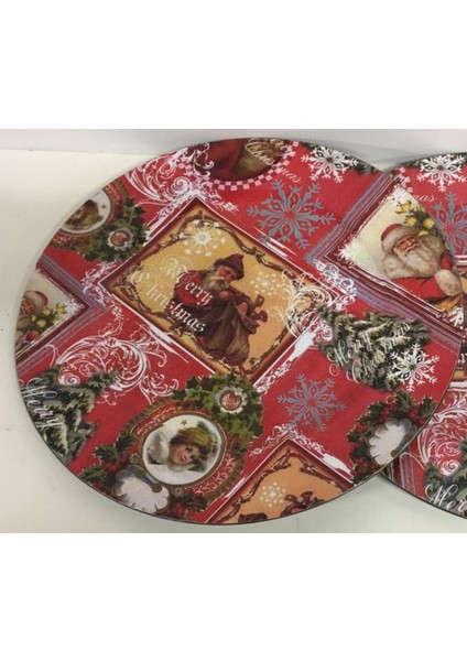 Dekoratif Mutlu Noel Baba Merry Tabak Hediyelik Ø33CM Güzel Baskı Yılbaşı Plastik Kırmızı 1 Adet