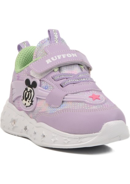 Lila Beyaz Cırtlı Işıklı Hafif Kız Çocuk Spor Ayakkabı Ruffon B modelleri