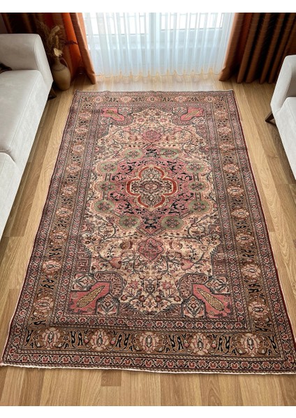 153 x 239 cm El Dokuma Bej - Pembe Antik Halı Geleneksel Büyük Boy Türk Kilim