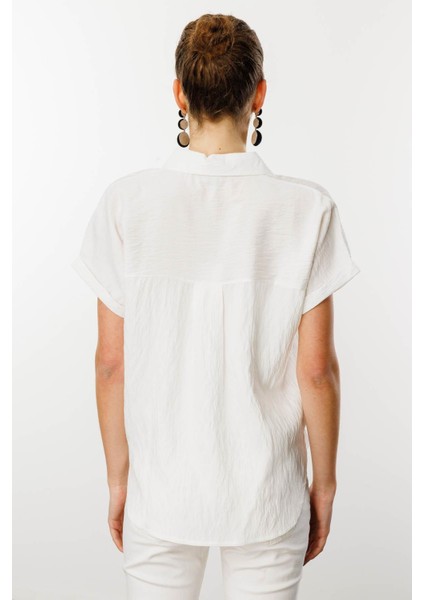 Kadın Polo Yaka Düşük Kol Gömlek Ekru fırsatları