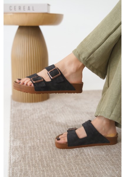 Ortopedik Tokalı Terlik Rahat Siyah