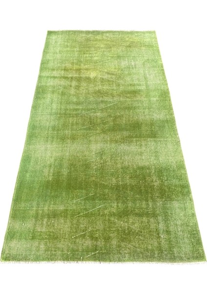 El Dokuma Eskitme Vintage Halı 118X223 Yeşil %100 Yün Halı