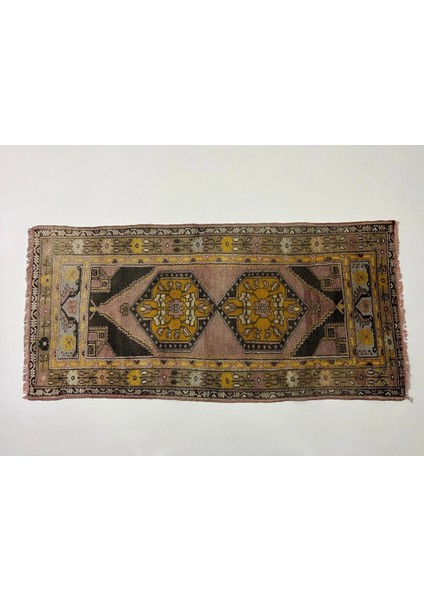 92 x 193 cm Pastel Renkli Vintage Türk Kilim Halısı, El Dokuma, Yün, Bohem Tarzı, Küçük Alan Halısı