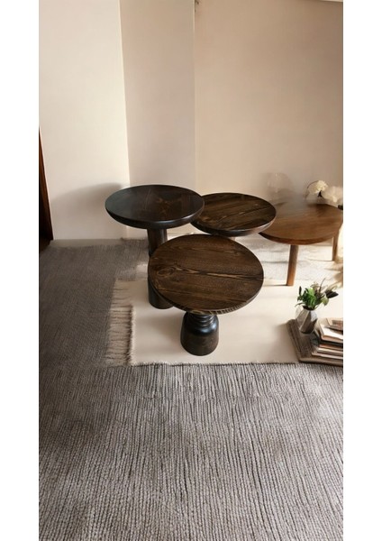 Wood Ahşap 3’lü Set Fitilli Mantar Yan Sehpa Boğumlu Model / Ceviz Renk / Zigon Sehpa Vernikli fiyatları