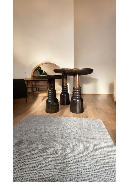 Wood Ahşap 3’lü Set Fitilli Mantar Yan Sehpa Boğumlu Model / Ceviz Renk / Zigon Sehpa Vernikli modelleri