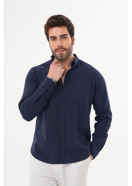 Erkek PAMUK Nefes Alan Teri Emen Nakışlı Regular Gömlek