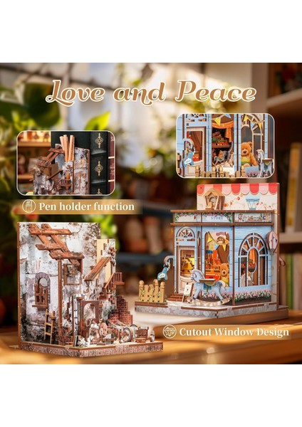 Love And Peace - Book Nook Sihirli Kütüphane Kiti – Dıy Kitap Desteği, Minyatür Kitap Desteği, Kitaplık Dekorasyonu, Diorama Maket Seti, Yetişkinler Için, 2 Adet (IPC01) - Sevgi ve Barış indirimleri
