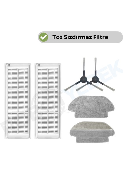 Viomi V2 Pro Uyumlu Yedek Hepa Filtre Yan Fırça Mop-6 Parça