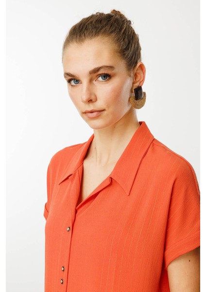 Kadın Krep Kumaş Simli Gömlek Kiremit