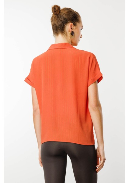 Kadın Krep Kumaş Simli Gömlek Kiremit fırsatları