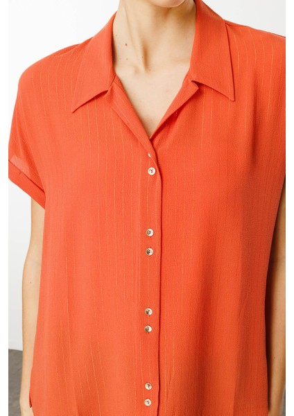 Kadın Krep Kumaş Simli Gömlek Kiremit indirimleri