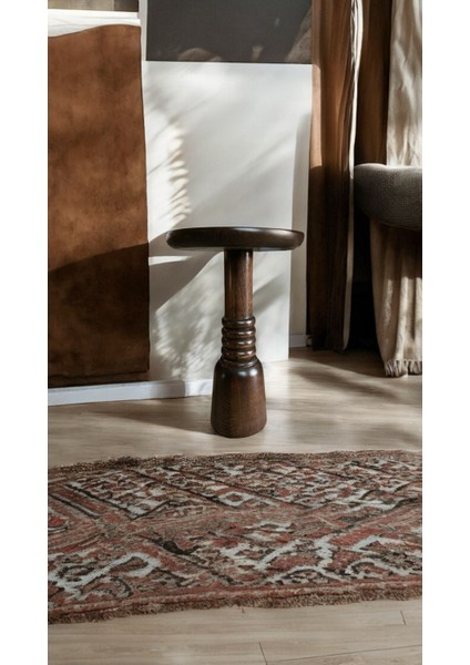 Wood Wooden Ahşap Boğumlu Tekli Mantar Yan Sehpa Modern Ceviz Renk Fiskos
