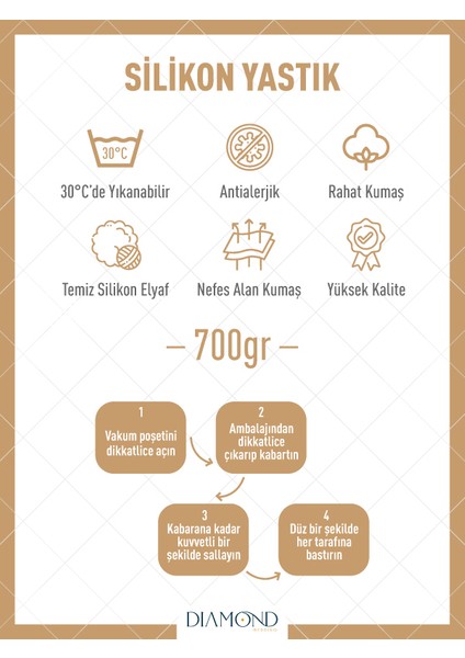 5 Adet Silikon Yastık 700 gr Mikrofiber Kumaş Silikon Elyaf Dolgulu Ev Otel 5'li Çeyiz Yastığı