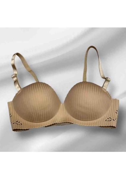 Wiolina 4030 Kalın Çizgili Kumaş Lazer Kesim Dikişsiz Push Up (Dolgulu) El Destekli Sütyen