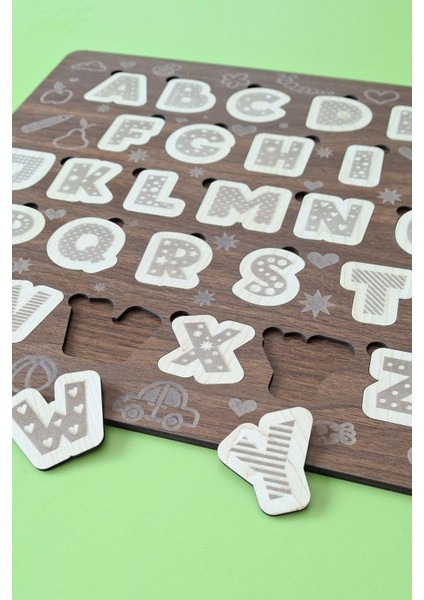 Çocuk Puzzle (Yapboz) Birinci Sınıf Ahşap Harfler Eğitici Öğretici Eğlenceli Set