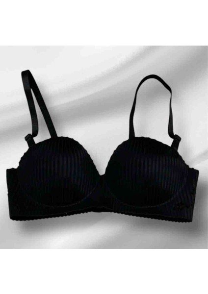 Wiolina 4030 Kalın Çizgili Kumaş Lazer Kesim Dikişsiz Push Up (Dolgulu) El Destekli Sütyen