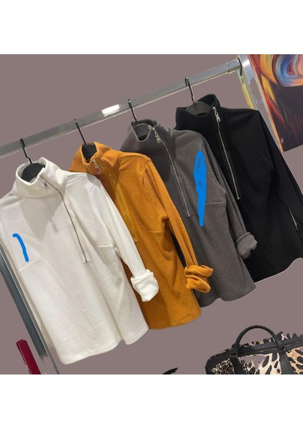 Balıkçı Yaka Asimetrik Fermuarlı Triko Bluz