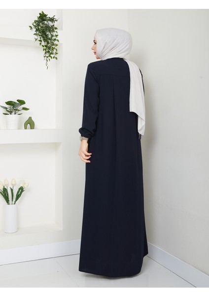 SAFİR MODA AVM ROBALI PİLELİ BAYAN FERACE MODELLERİ LACİVERT RENK