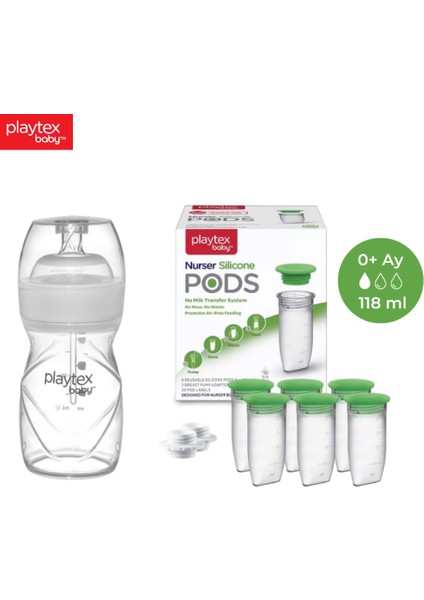 Baby Yenidoğan Biberon Seti, Anti-Kolik, Yavaş Akış, 118ml,5 Liners ve 6'lı Saklama Kapları