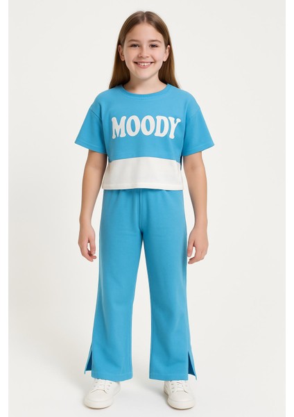 Kız Çocuk Yazlık Takım 2’li | Moody Baskılı Crop, Atlet + Yırtmaçlı Bol Paça Pantolon | 8-13 Yaş