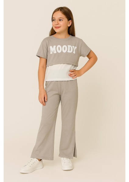 Kız Çocuk Yazlık Takım 2’li | Moody Baskılı Crop, Atlet + Yırtmaçlı Bol Paça Pantolon | 8-13 Yaş