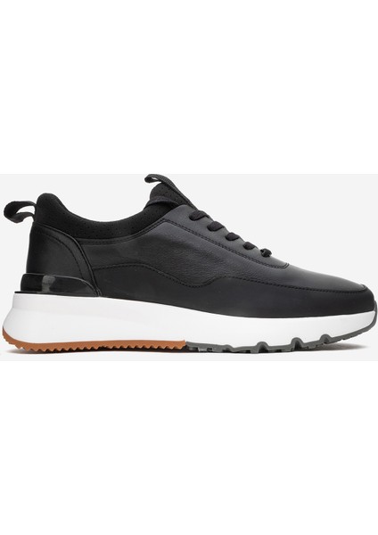 Erkek Kalın Taban Bağcıklı Sneaker Deri Mc 21257 Siyah