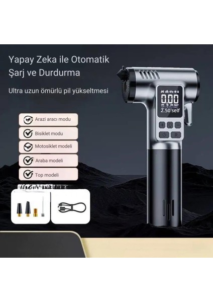 4in1 150PSİ 4000MAH Şarjlı Araç Lastik Şişirme Pompası, Cam Kırıcı, Kemer Kesici, LED Işıklı,şarjlı Pompa