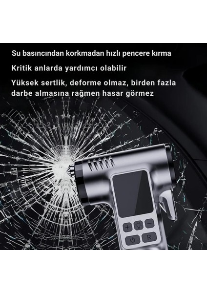 4in1 150PSİ 4000MAH Şarjlı Araç Lastik Şişirme Pompası, Cam Kırıcı, Kemer Kesici, LED Işıklı,şarjlı Pompa