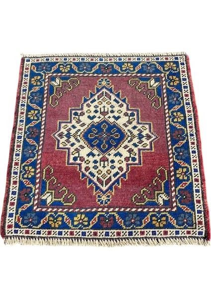 El Dokuma Taşpınar Halısı 57X62 Mor Küçük Halı Yastık Kök Boya