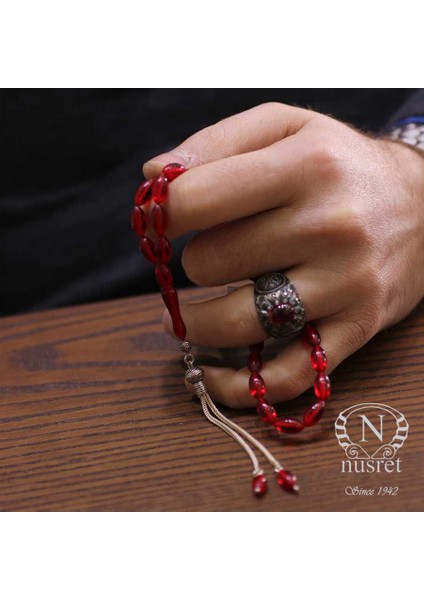 925 Ayar Gümüş Turuncu Renk Sıkma Kehribar Tesibih