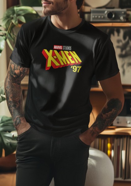 X-Men' 97 Bisiklet Yaka Yüksek Kalite Baskılı Siyah T-Shirt
