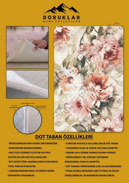 Kaymaz Taban Yıkanabilir Dijital Baskı Dekoratif Modern Desenli Dot Taban Halı Nes V2 Serisi NES034