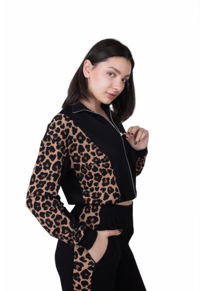 Looksense Kadın Leopar Garnili Siyah Takım 03000 modelleri