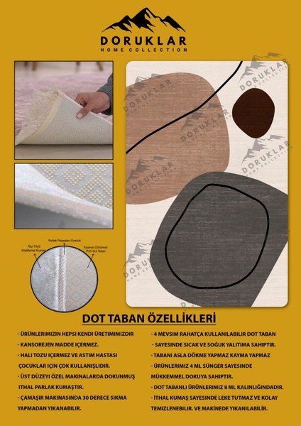 Kaymaz Taban Yıkanabilir Dijital Baskı Dekoratif Modern Desenli Dot Taban Halı Nes V2 Serisi NES036 fiyatları