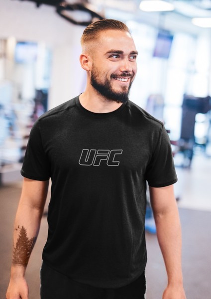 Ufc Bisiklet Yaka Yüksek Kalite Baskılı Siyah T-Shirt