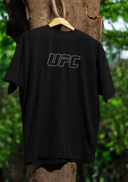 Ufc Bisiklet Yaka Yüksek Kalite Baskılı Siyah T-Shirt